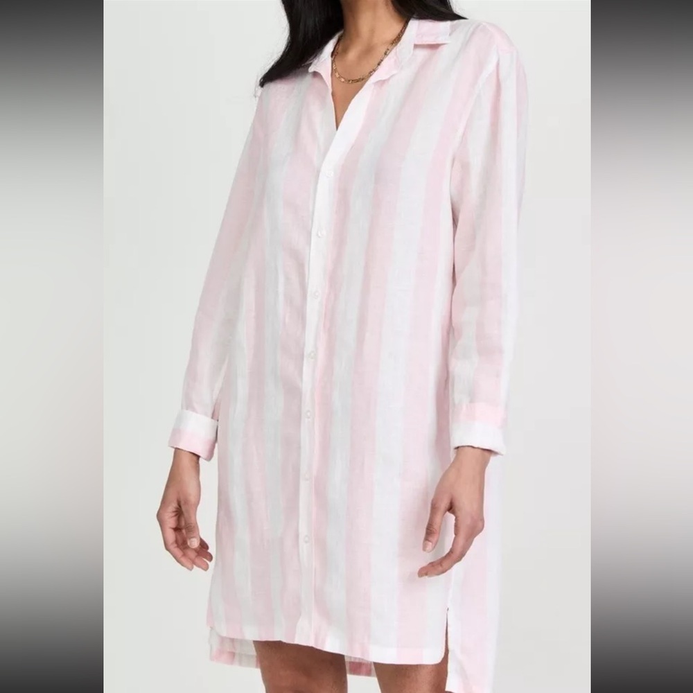 Frank & Eileen Pink White Stripe Hunter Italian Linen Woven Button Up Dress S